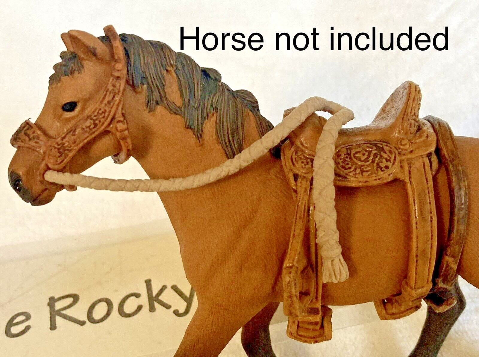 Schleich Rodeo Bronc Saddle: Double Rigging + Flank Strap + Bridle + Rope / NEW