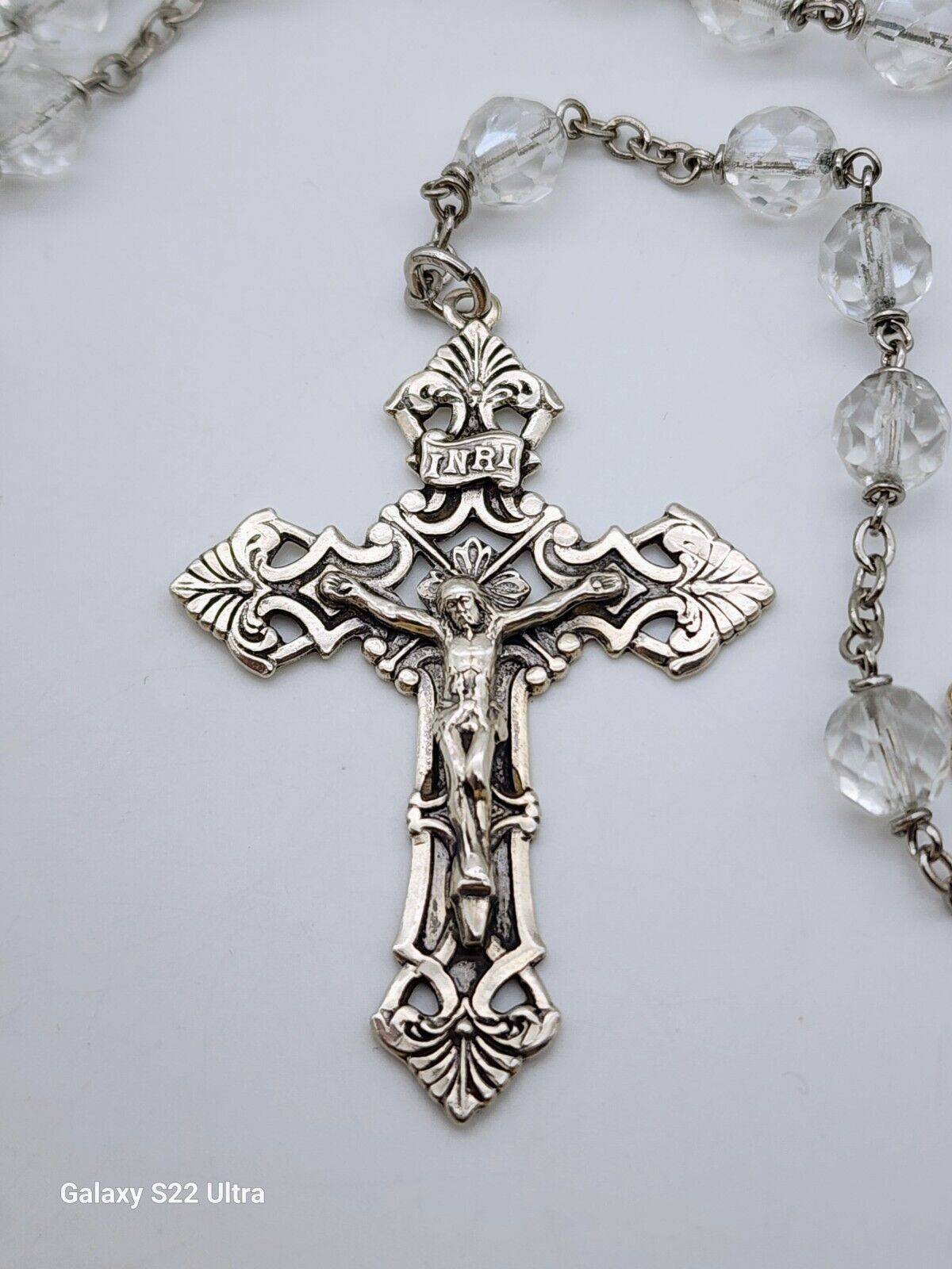 VINTAGE ROSARY MARKED STERLING SILVER CRYSTAL BEADS 2.25\