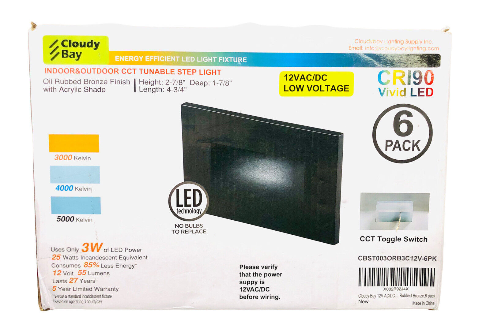 Cloudy Bay Energy Efficient LED Light Fixture 4 3/4”x2 7/8” 6 pack New Open Box