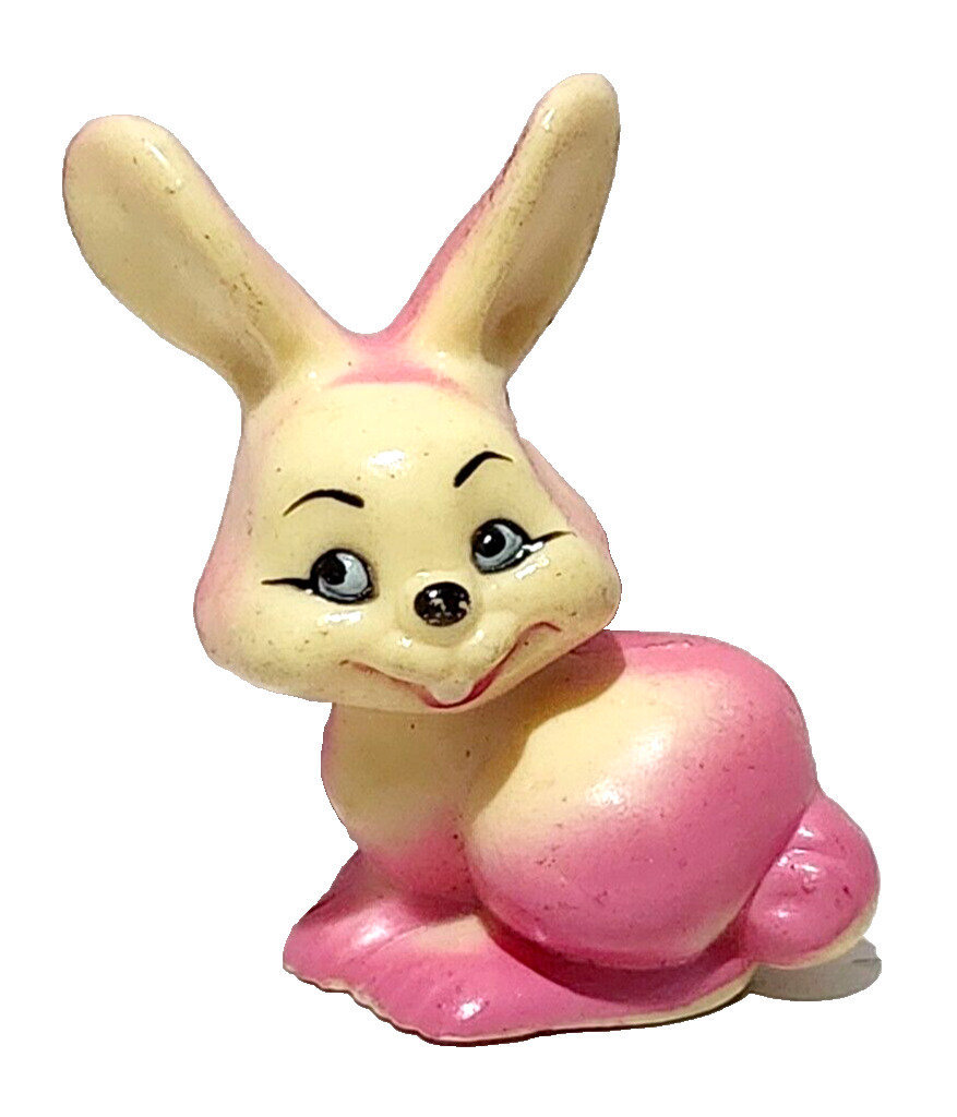 Vintage Hard Plastic Pink Bunny Rabbit Hong Kong  2-1/2\