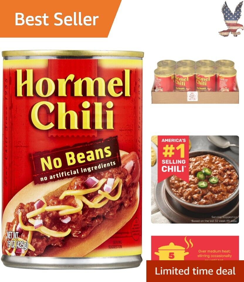 Flavorful Easy-Open Beef Chili - 14g Protein, Gluten-Free - 15 Oz 8 Pack