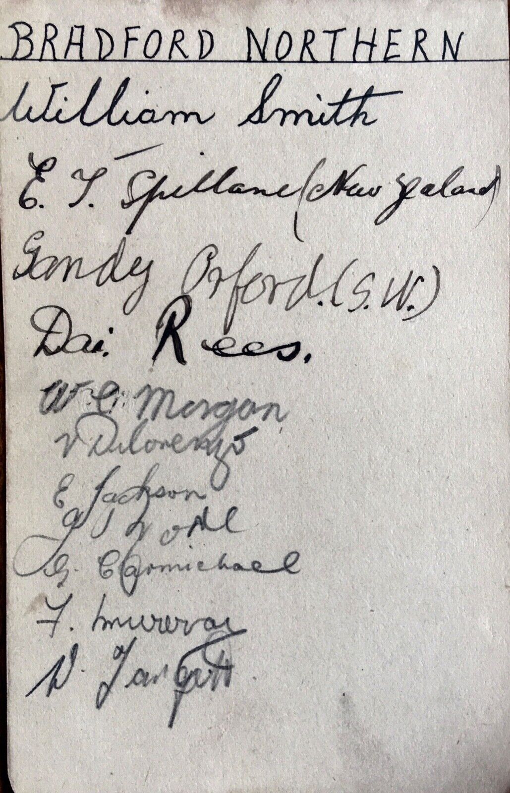 BRADFORD NORTHERN .RARE AUTOGRAPHS 1934 ,inc DAI REES, E J SPILLANE ,NEW ZEALAND