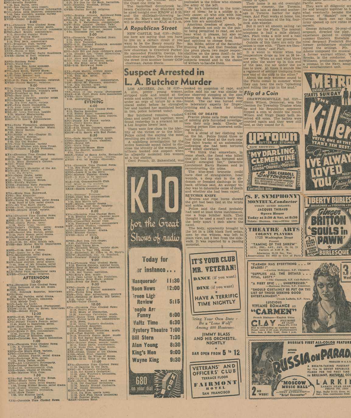 Black Dahlia Murder.  Butchered Corpse Suspect arrested  January 17 1947 B20