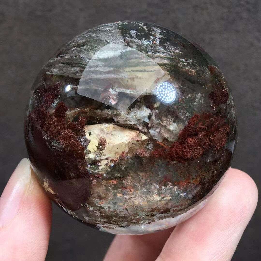 Best 131g Natural Colored Ghost Phantom Sphere Quartz Crystal Rutile Ball Reiki