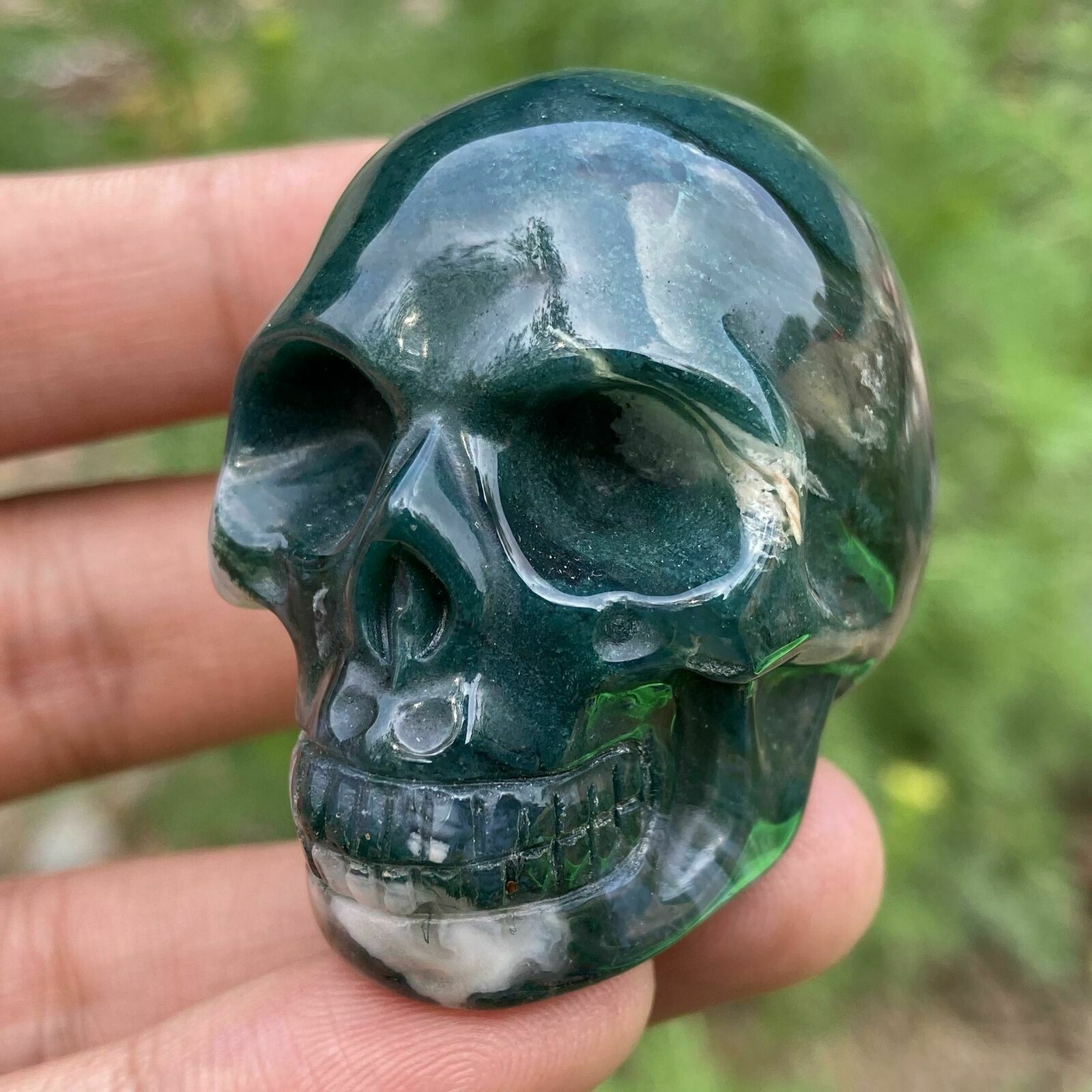 2“ Natural The algae agate quartz crystal Quartz skull Hand Carved Healing 1pc