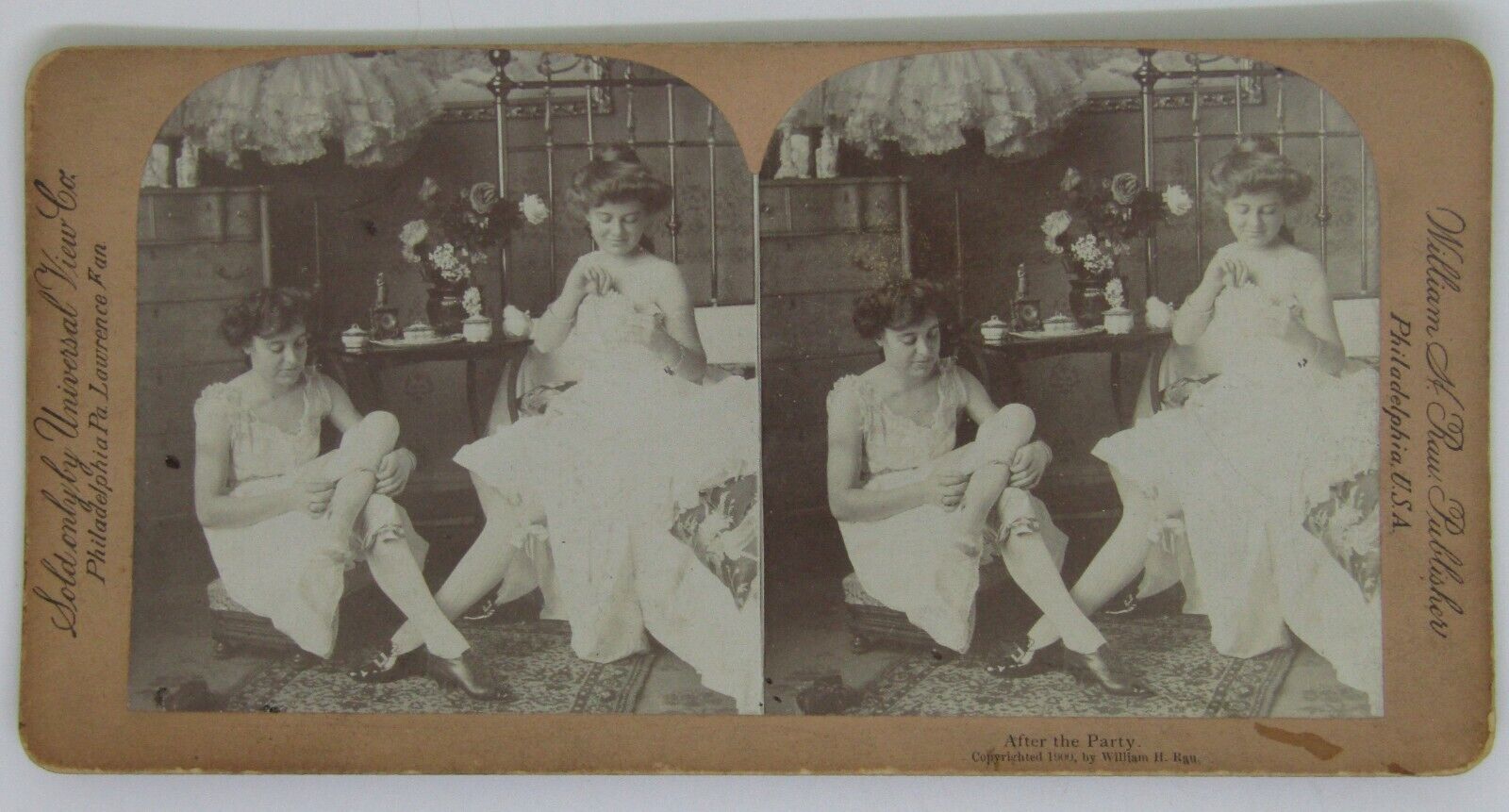 After The Party - Vintage 1900 Stereoview Photo Card William H. Rau