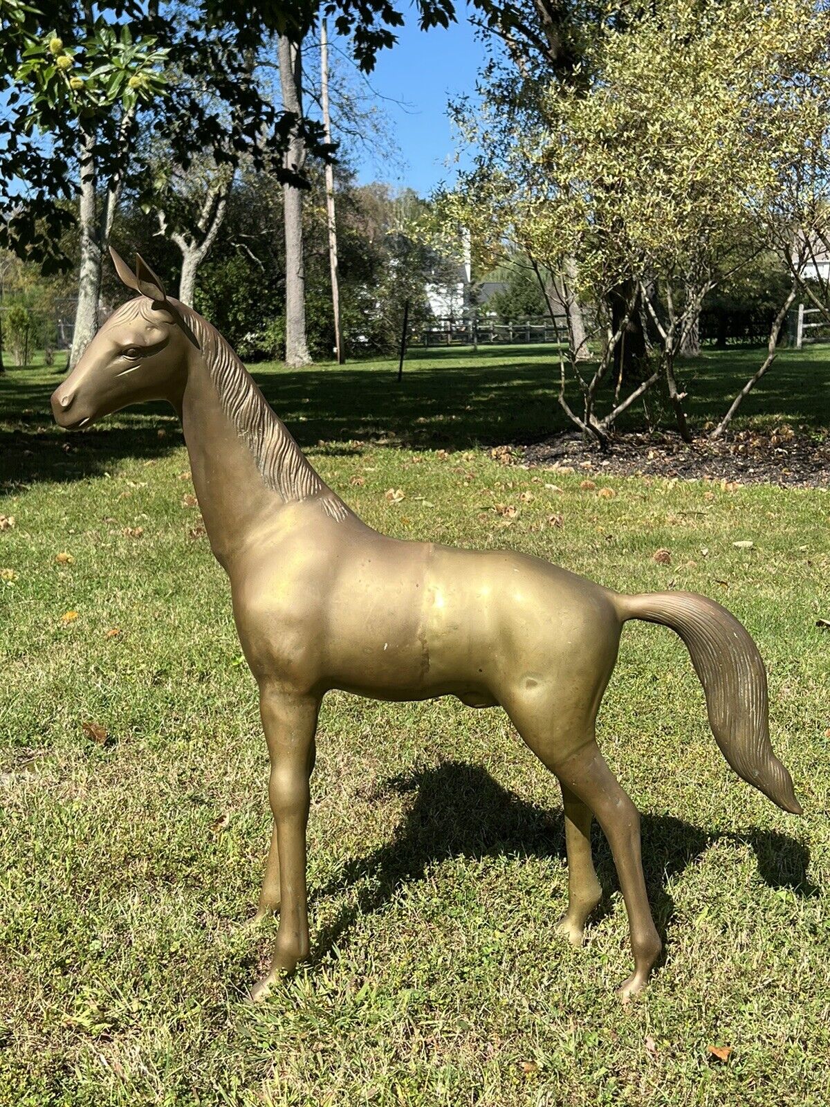 HUGE solid Brass Vintage Horse Figure Statue 36” Tall Decor Animal