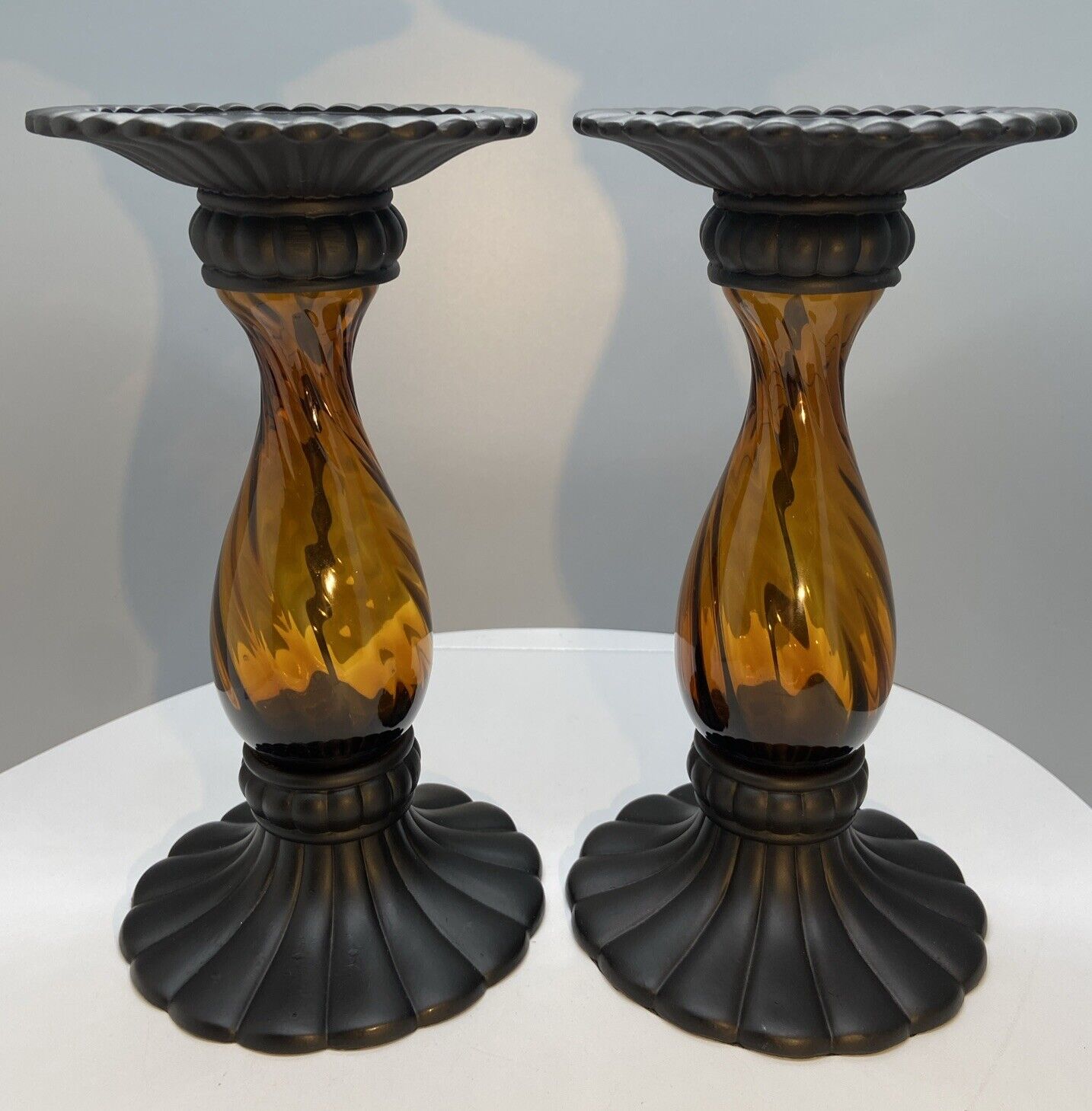 SET OF 2 PARTYLITE Amber “Global Fusion” Candle Holders 8\