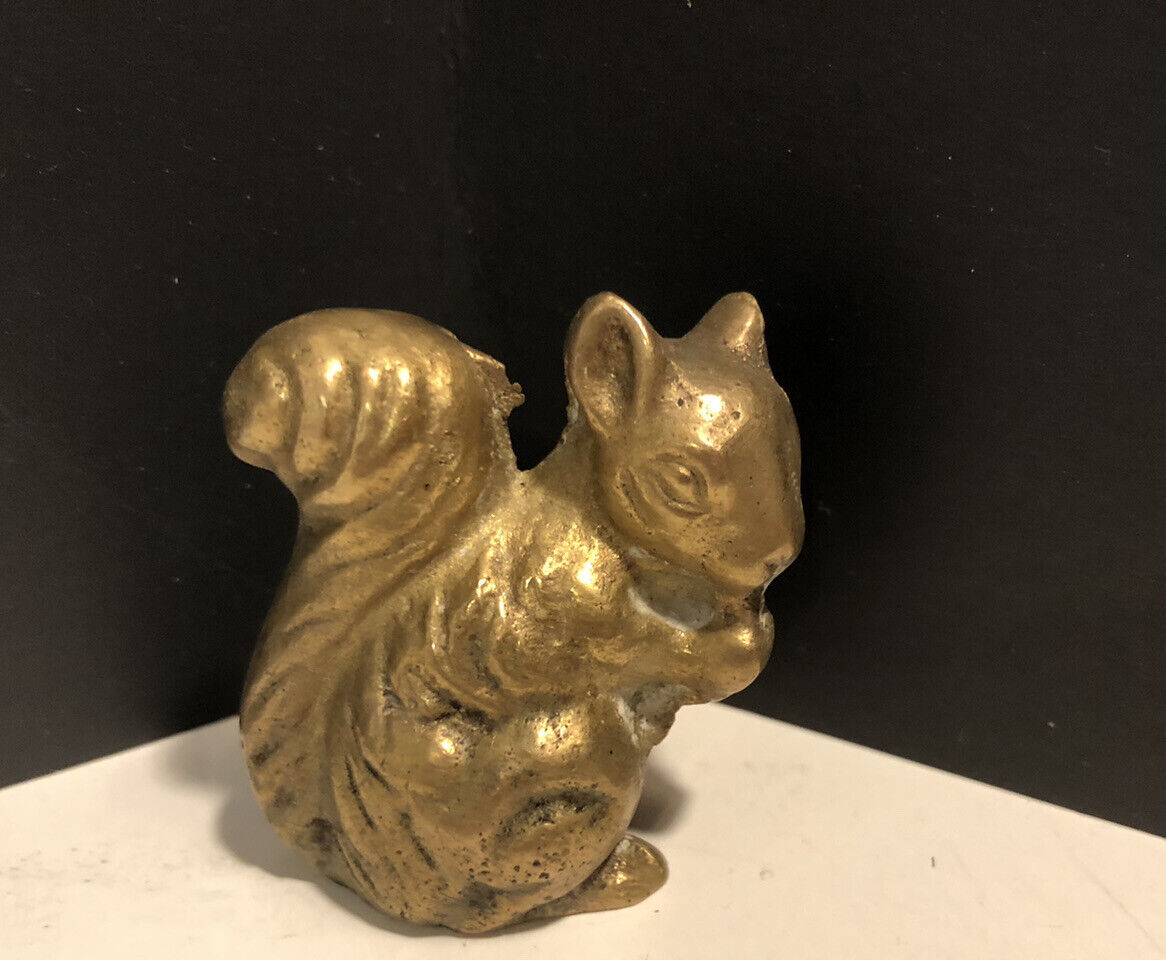 Vintage Squirrel W/ Nut Figurine Heavy Bronze Miniature 1.5” Nice 