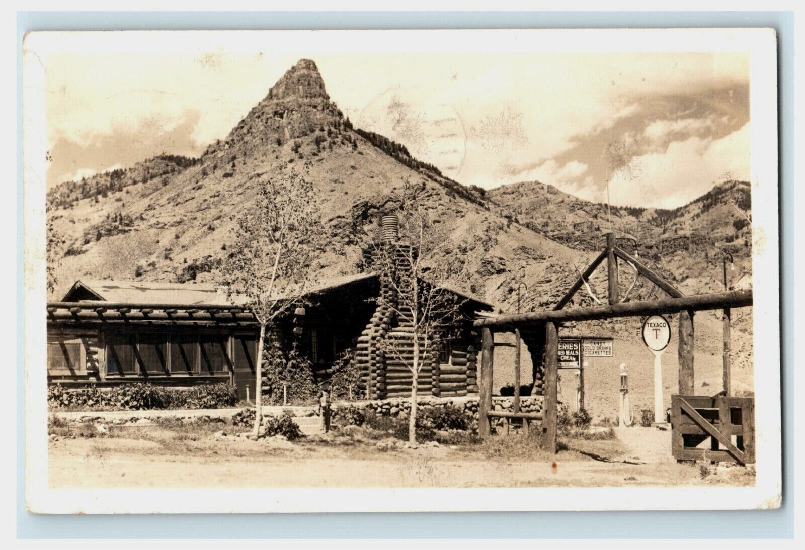 1940 Cody Wyoming Texaco Gas Pump Station - Ice Cream ADV RPPC Mountain