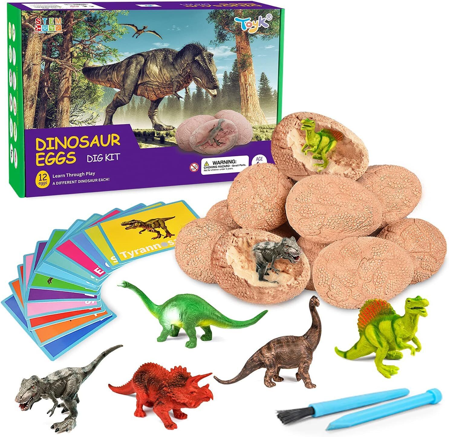Dig Up Dinosaur Fossil Eggs, Break Open 12 Unique Eggs and Discover 12 Cute