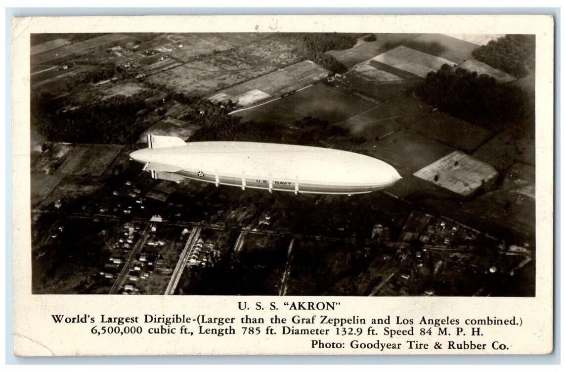 c1931 USS Akron US Navy Zeppelin Blimp Goodyear Tire Co. RPPC Photo Postcard