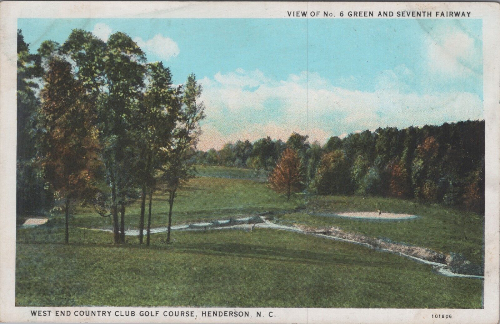 1934 Postcard Henderson North Carolina West End Country Club #6 Green 7th 5825d2