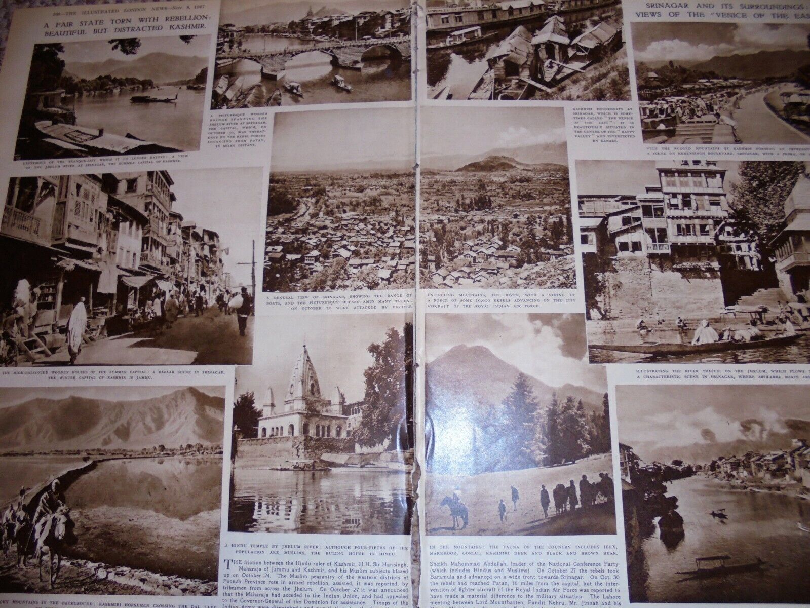 Photo article views of Srinagar Kashmir India 1947 Ref AX2
