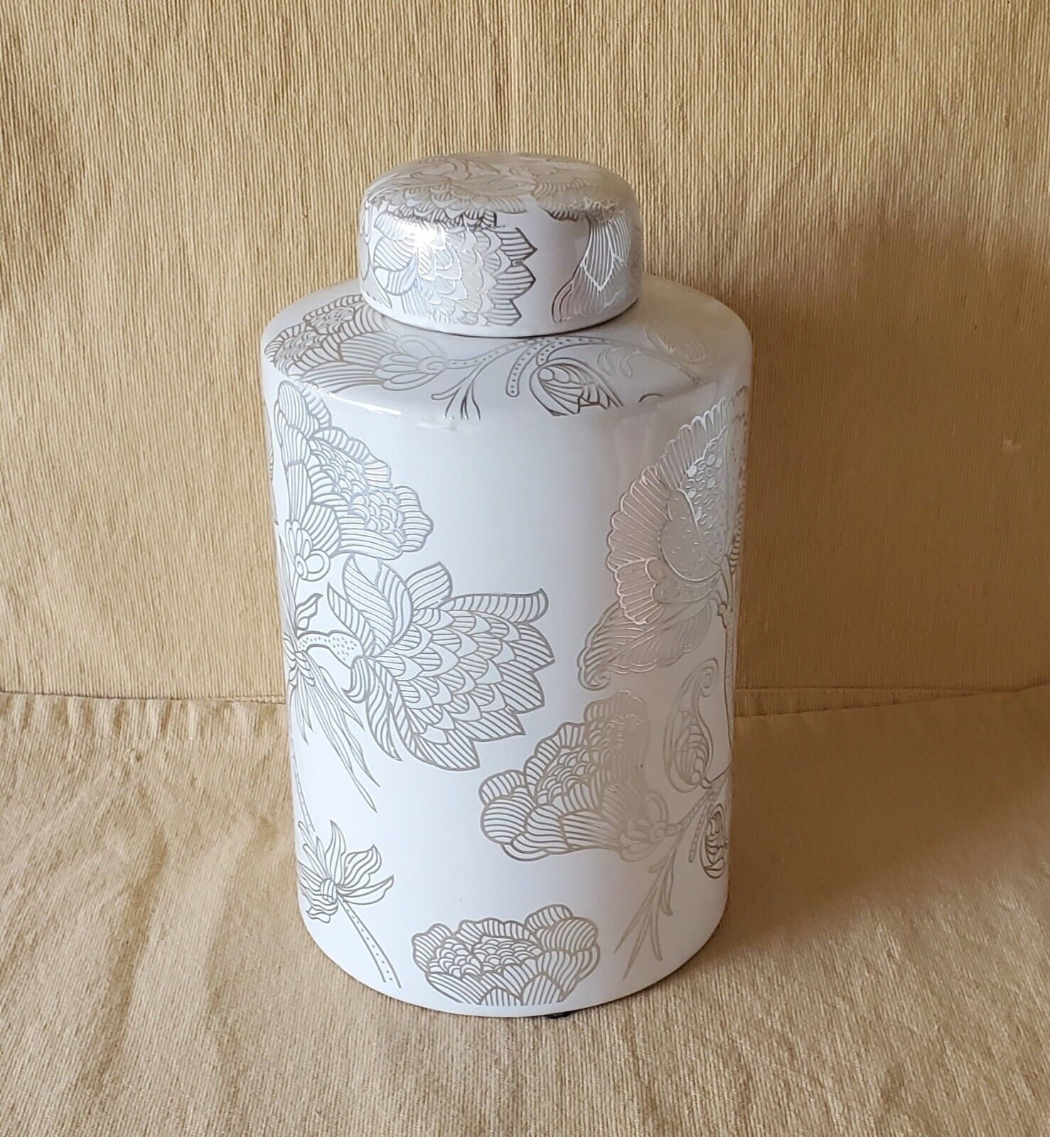 MIKASA Ceramic Ginger Jar (Silver Floral) 9.25\