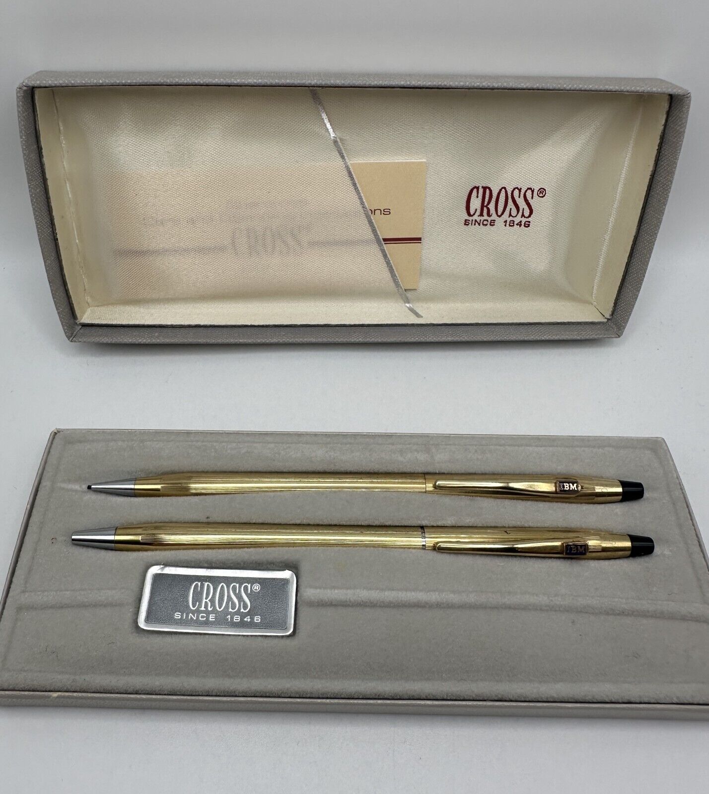 Vintage Cross IBM Logo Pen Pencil Set 1/20th 12KT Gold Filled