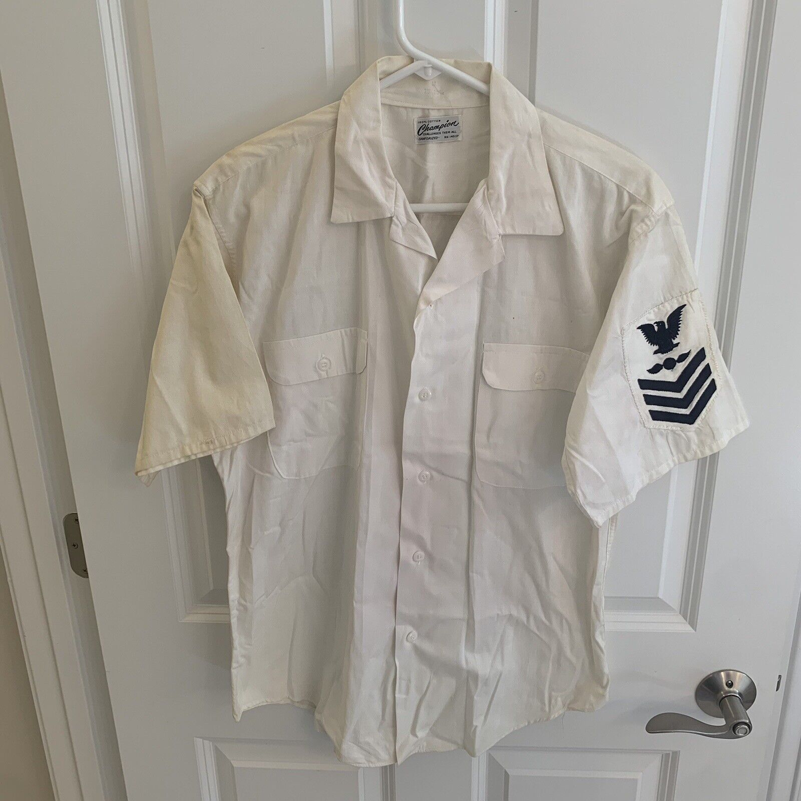 Vintage US Air Force Dress White Shirt Uniform Patch USA Made 15 15.5 M SS