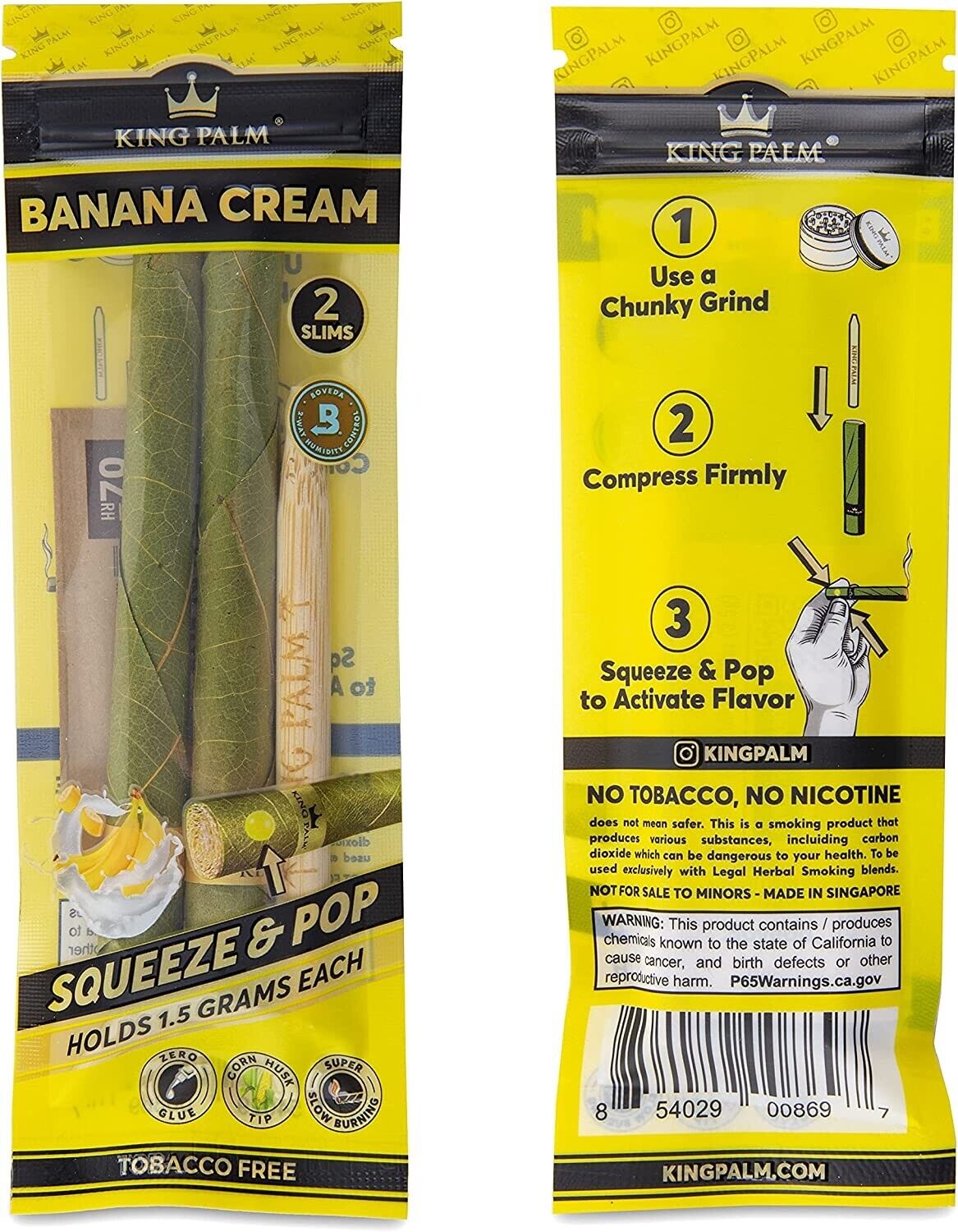 King Palm | Slim Size | Banana Cream | Organic Prerolled Palm Leafs | 2 Rolls