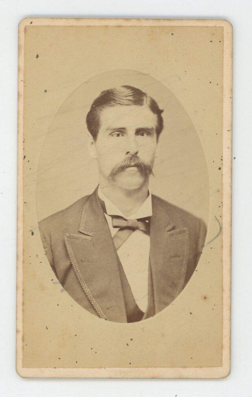 Antique CDV Circa 1870s Strong Looking Man With Large Mustache Flynn Salem, NJ