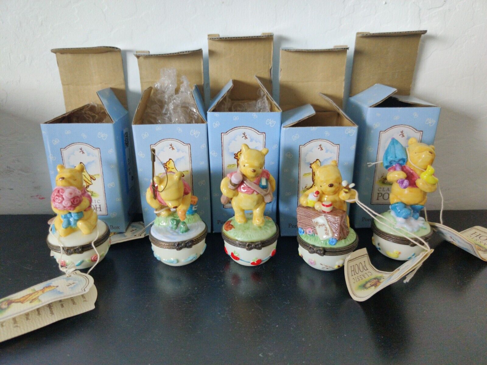Classic Pooh Porcelain Hinged Box Disney set of 5 | (Jan, Apr, May, Jul, Sep)