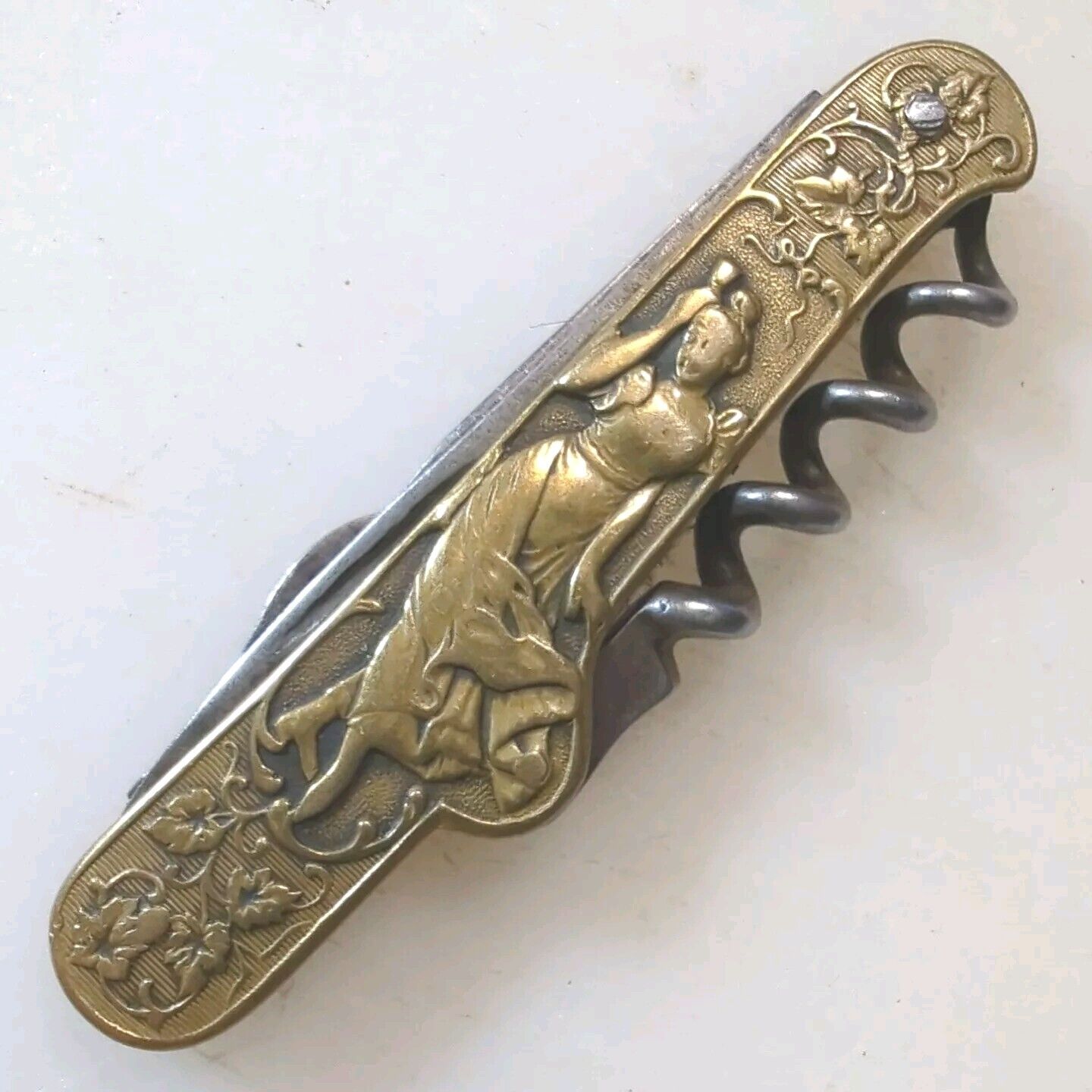 Vintage Robert Klaas Kissing Crane Corkscrew Pocket Knife Brass Victorian Handle