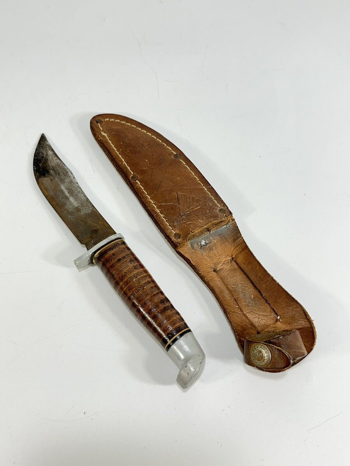 Vintage West Cut USA K5 ~ Fixed Blade Hunting Knife with Wood Handle & Sheath