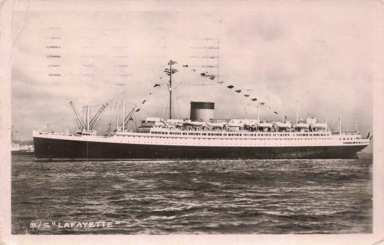 RPPC Ship MS Lafayette French Line Transatlantic 1937 Rough Crossing Postcard