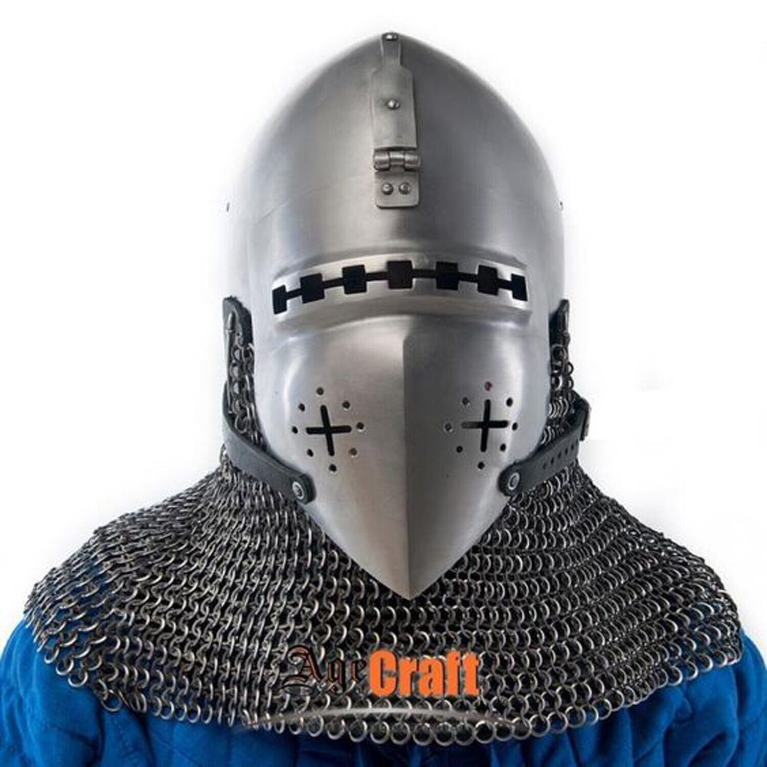 Medieval Nurnberg Bascinet Helmet 16 Guage Steel with Chainmail LARP helmet Cost
