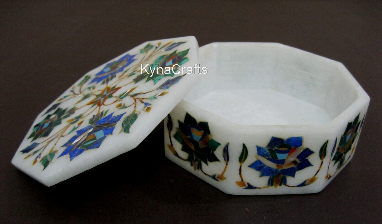 5 Inches Pietra Dura Art Earring Box White Marble Jewelry Box with Luxuries Look