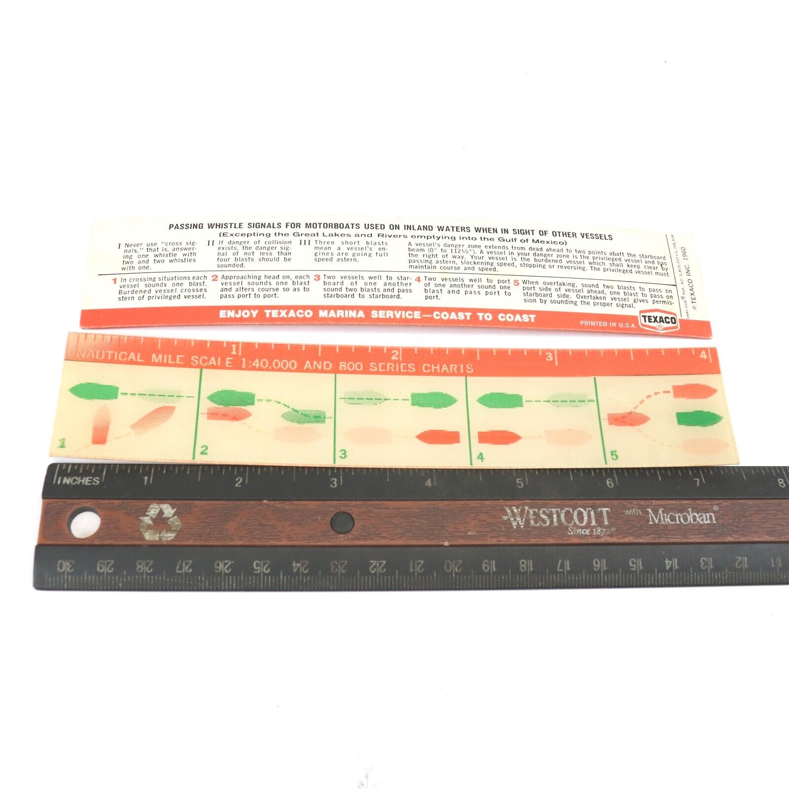 VINTAGE 1960 TEXACO MARINE PRODUCTS ADVERTISING HOLOGRAPHIC RULERS LOT OF 2