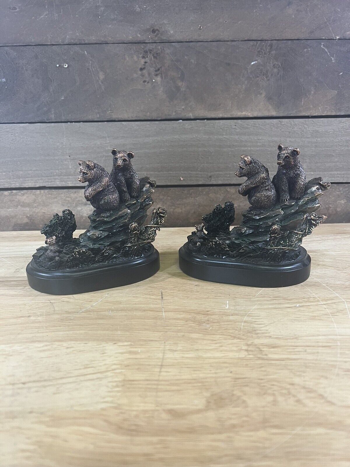Pair Of Bear Cubs American West Bronze Figurine Statues 5\