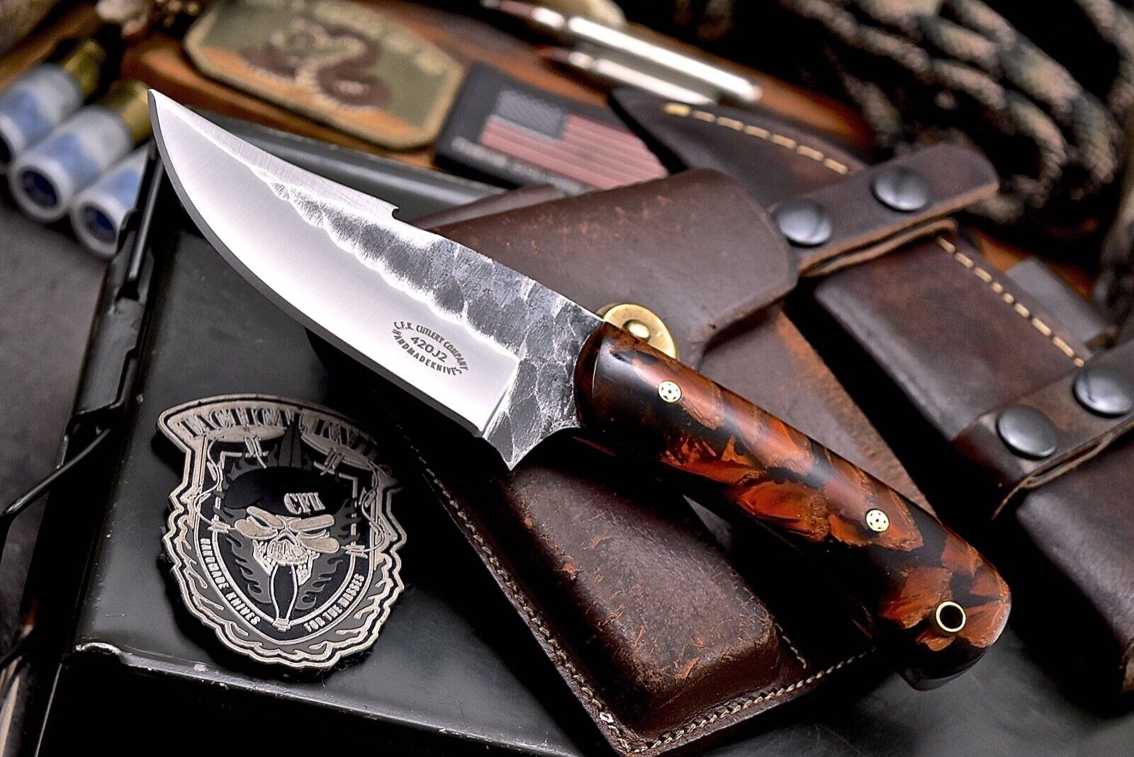 CFK Handmade 420 J2 Custom PINE CONE Corelon Small Hunting Skinner Camping Knife