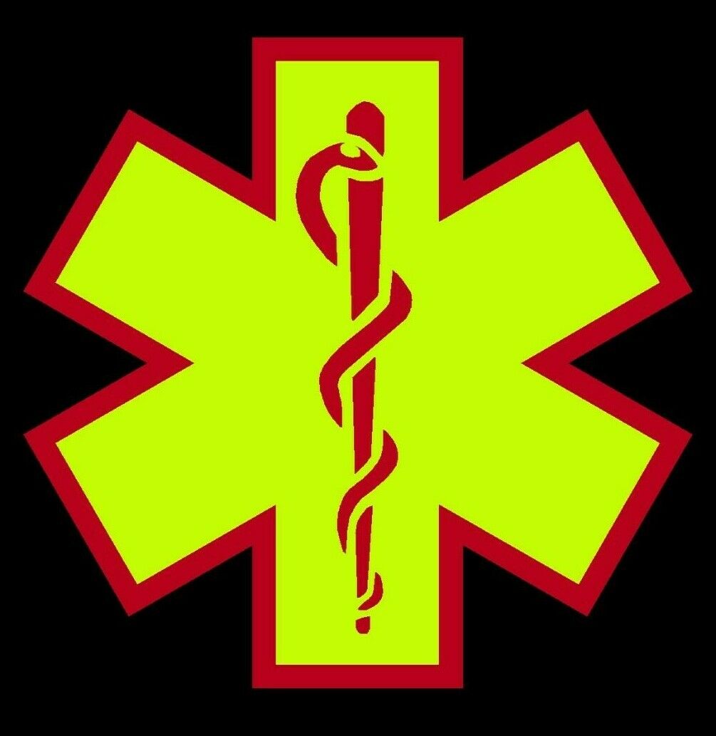 Fluorescent Yellow  Red Reflective Star Of Life Fire Helmet Decal EMS EMT 2 inch