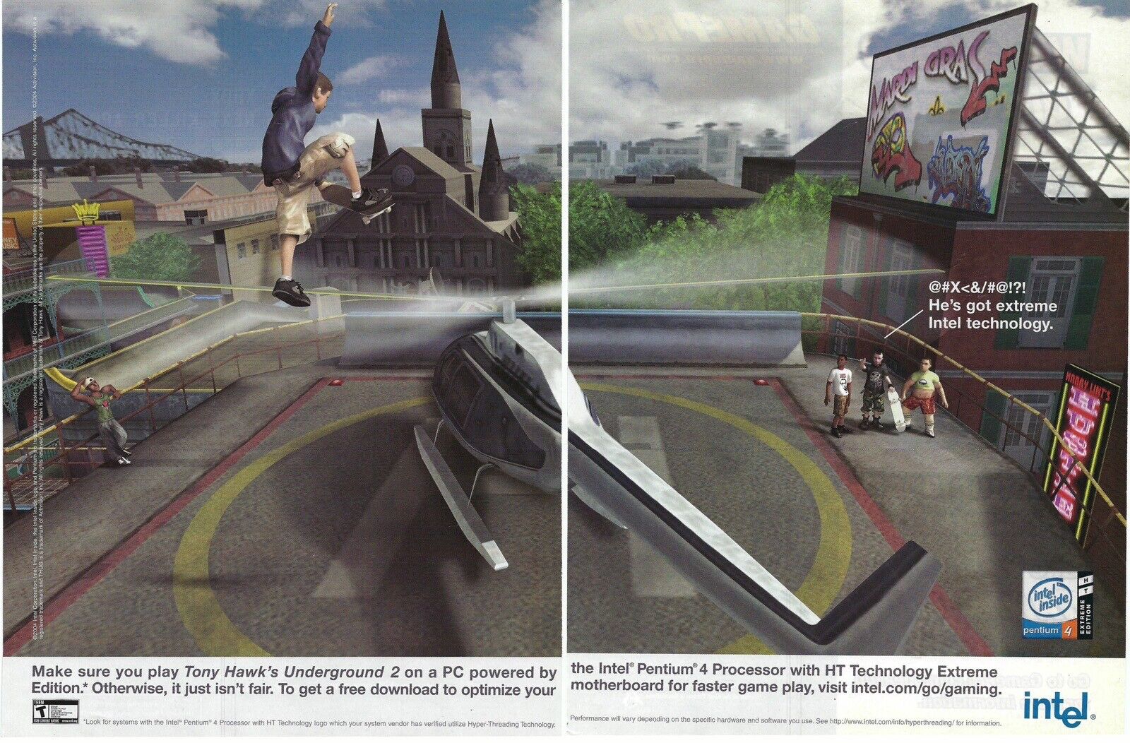 2004 Intel Tony Hawk’s Underground 2 Activision Video Game Retro Print Ad/Poster