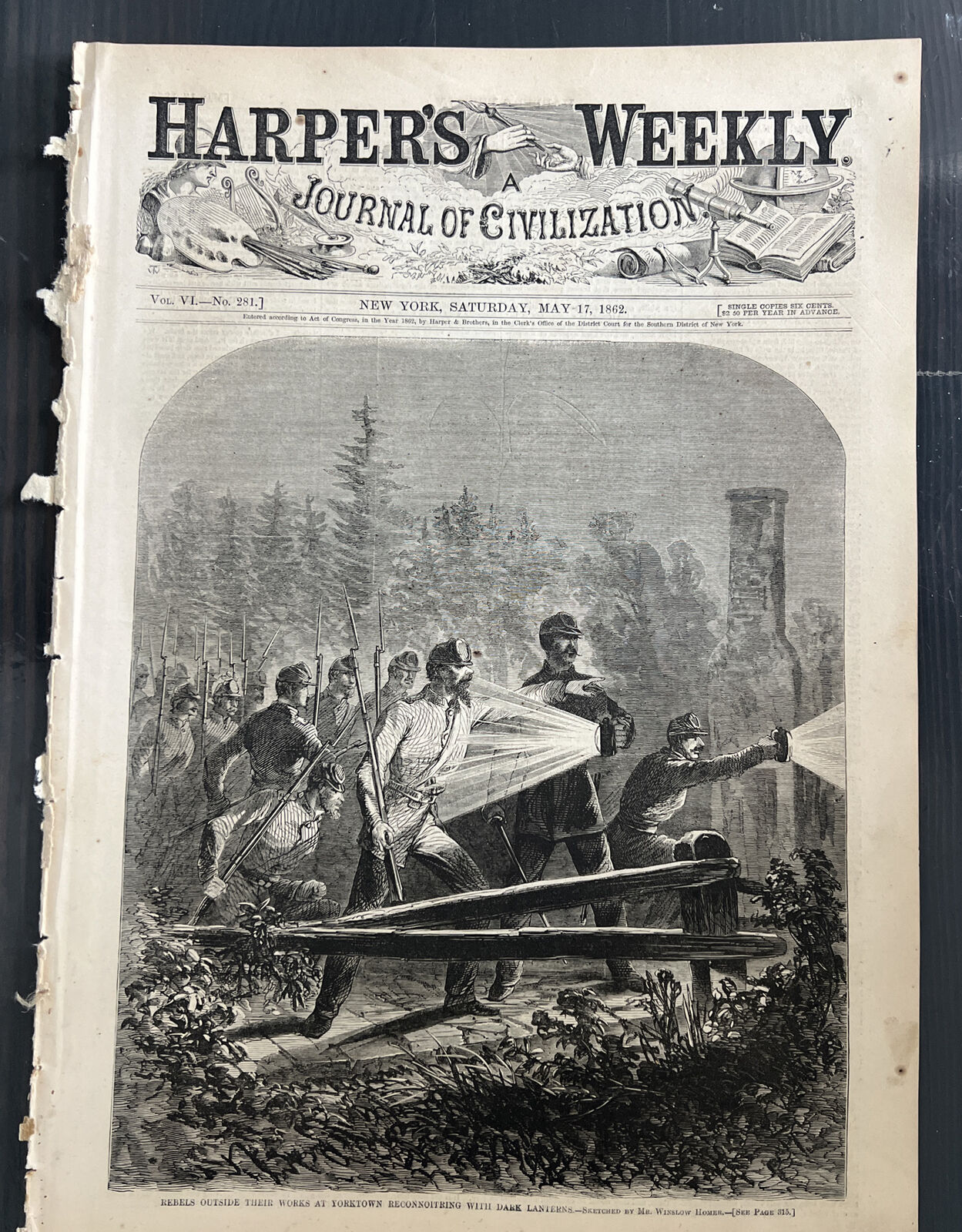 Harper\'s Weekly May 17 1862 Winslow Homer Yorktown Original Civil War
