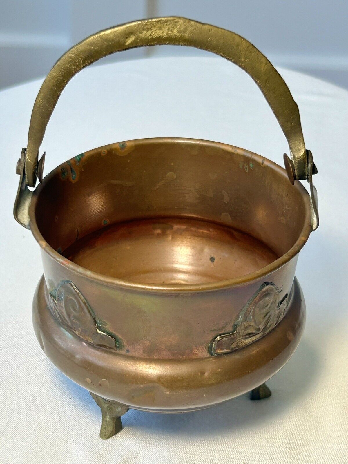 VTG Small 3 Footed Copper Cauldron w/Brass Handle~Planter~Potpourri~Keys…