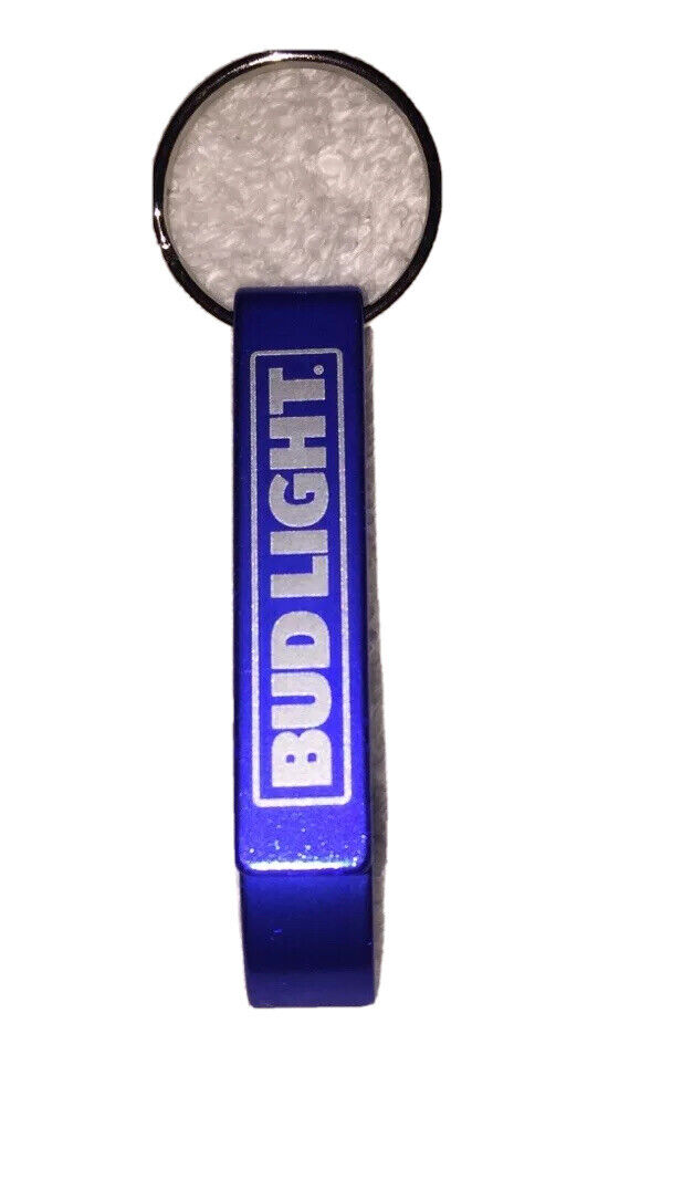 Bud Light Bottle Opener Keychain Ring Blue With White Lettering Alcohol New