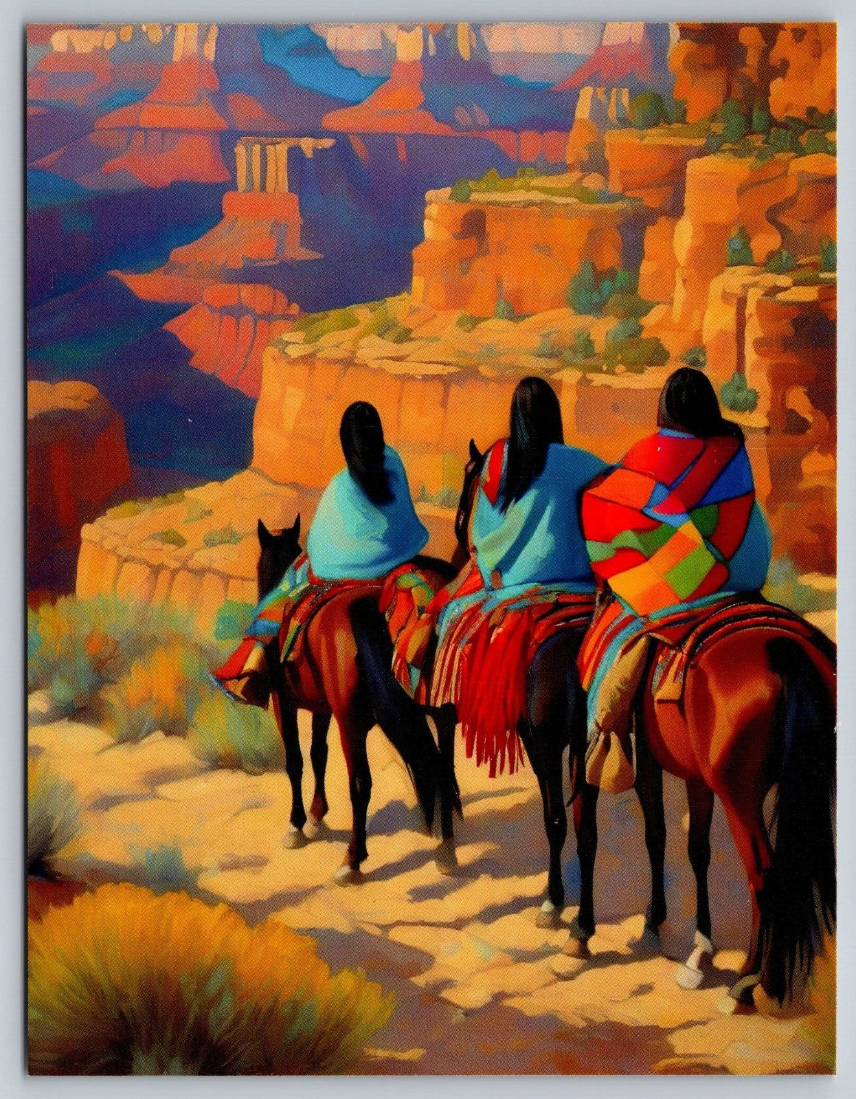 Art Postcard Native American Travelers on Desert Trail A15