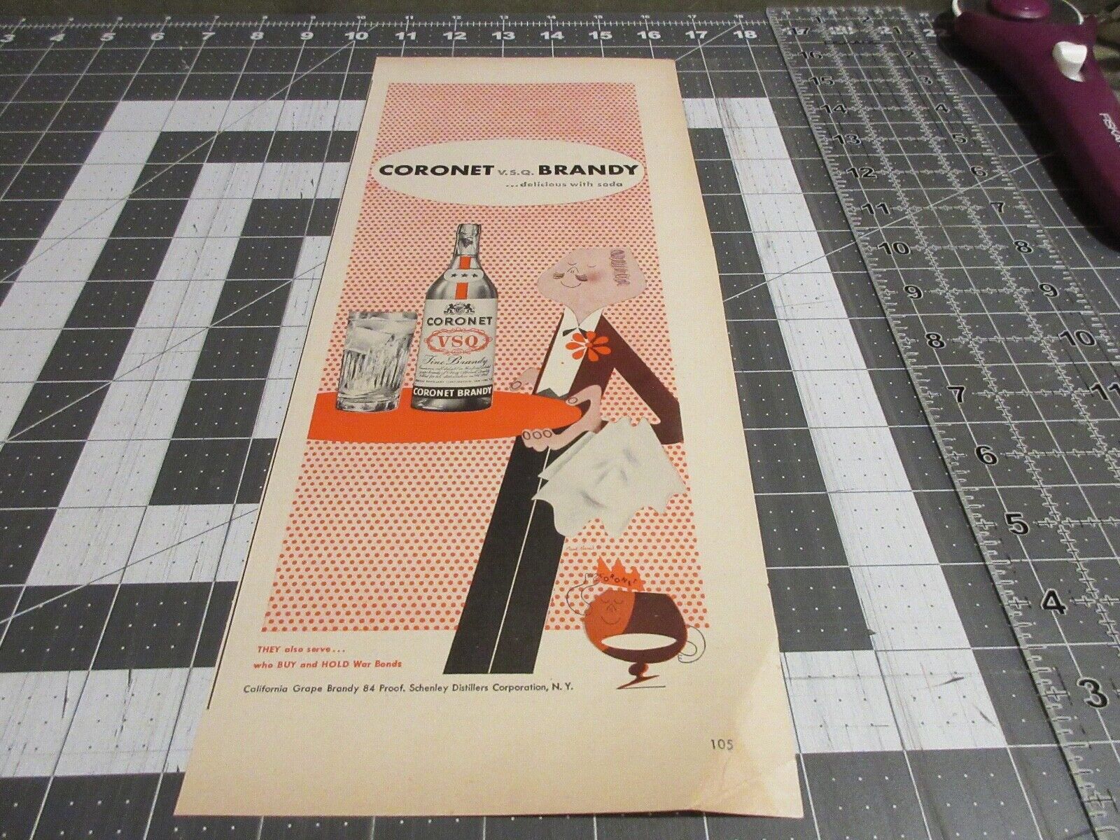 1944 Coronet V.S.Q. brandy, Print Ad