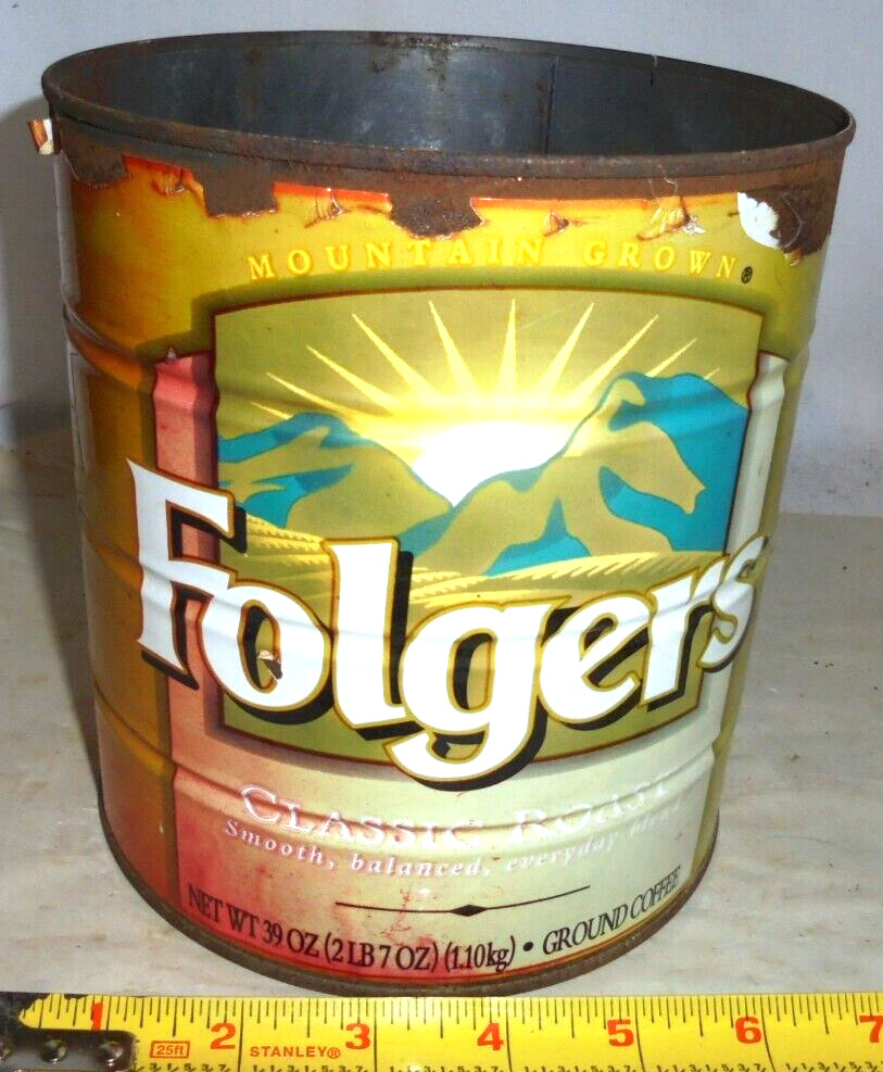 Vintage Folgers Metal Coffee Can 39 oz. Classic Roast gold & yellow