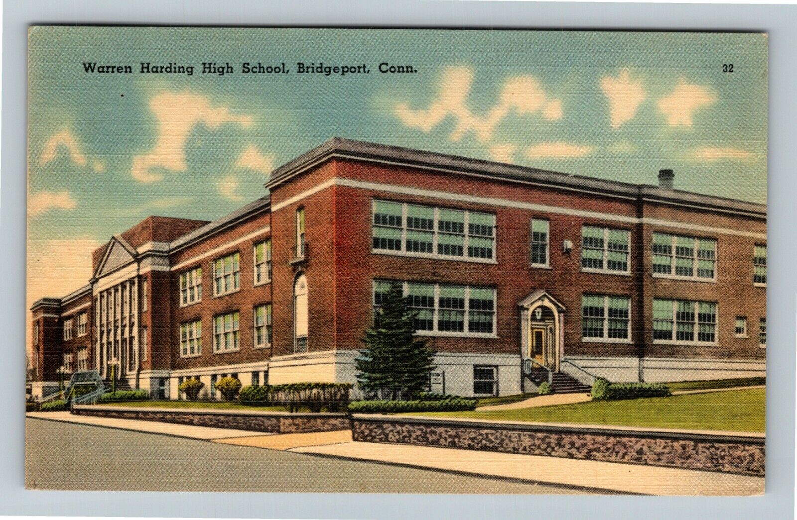 Bridgeport CT-Connecticut, Warren Harding High School, Vintage Postcard