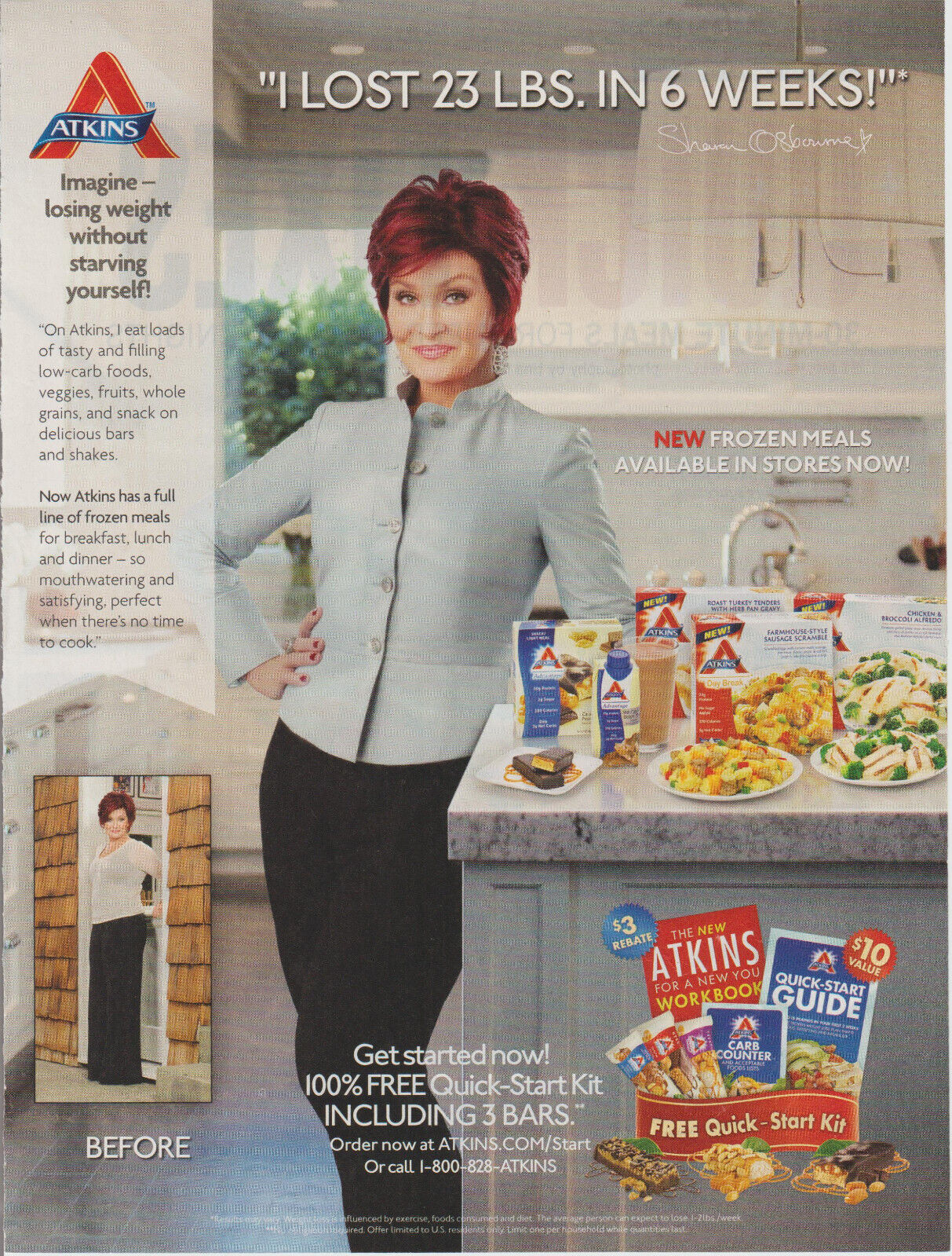 2013 Atkins Diet Frozen Meals - Ozzy's Wife Sharon Osbourne - Print Ad Photo