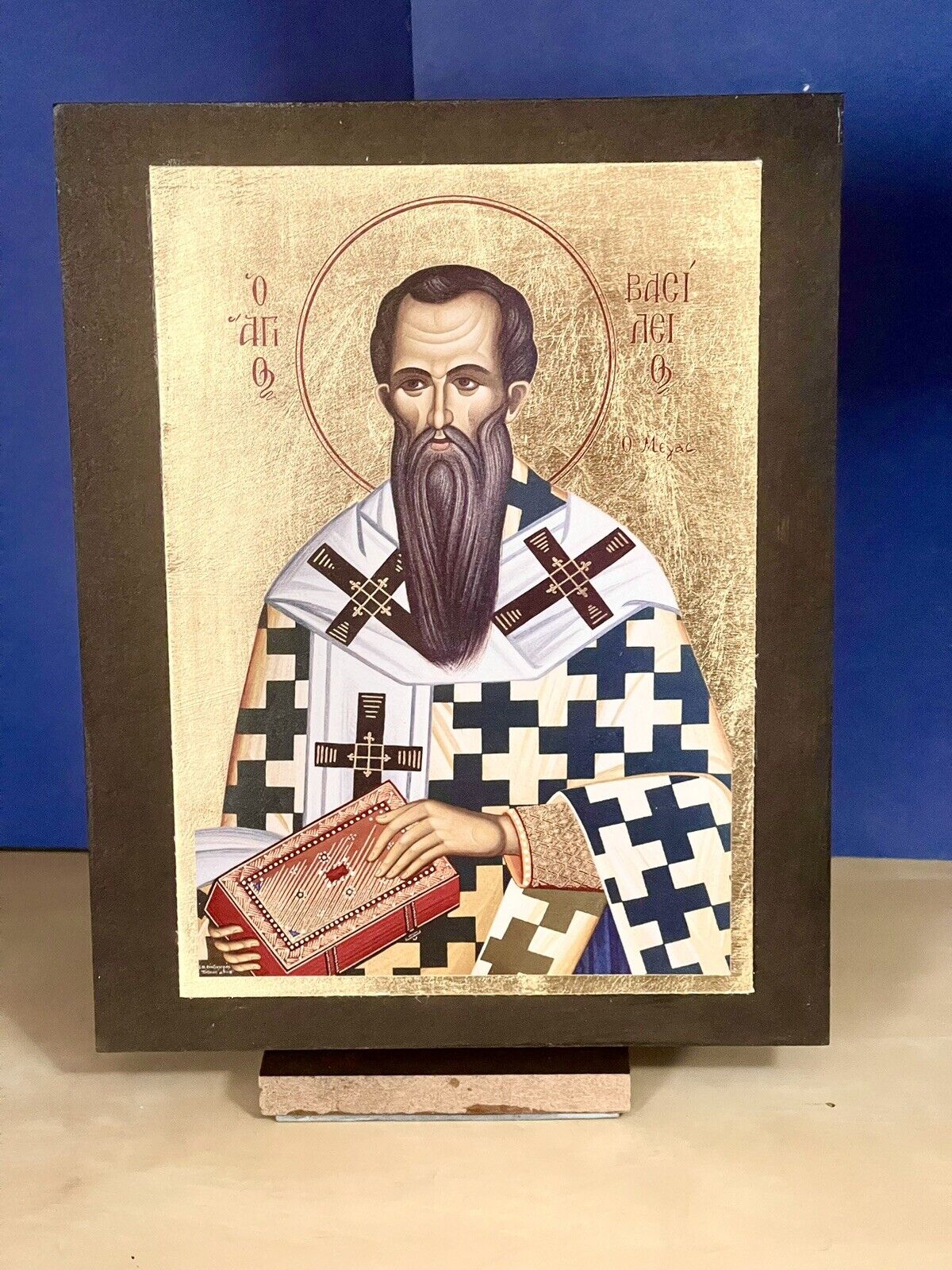 Saint Basil the Great- Silkscreen on Cotton Canvas Orthodox icons  7×9in