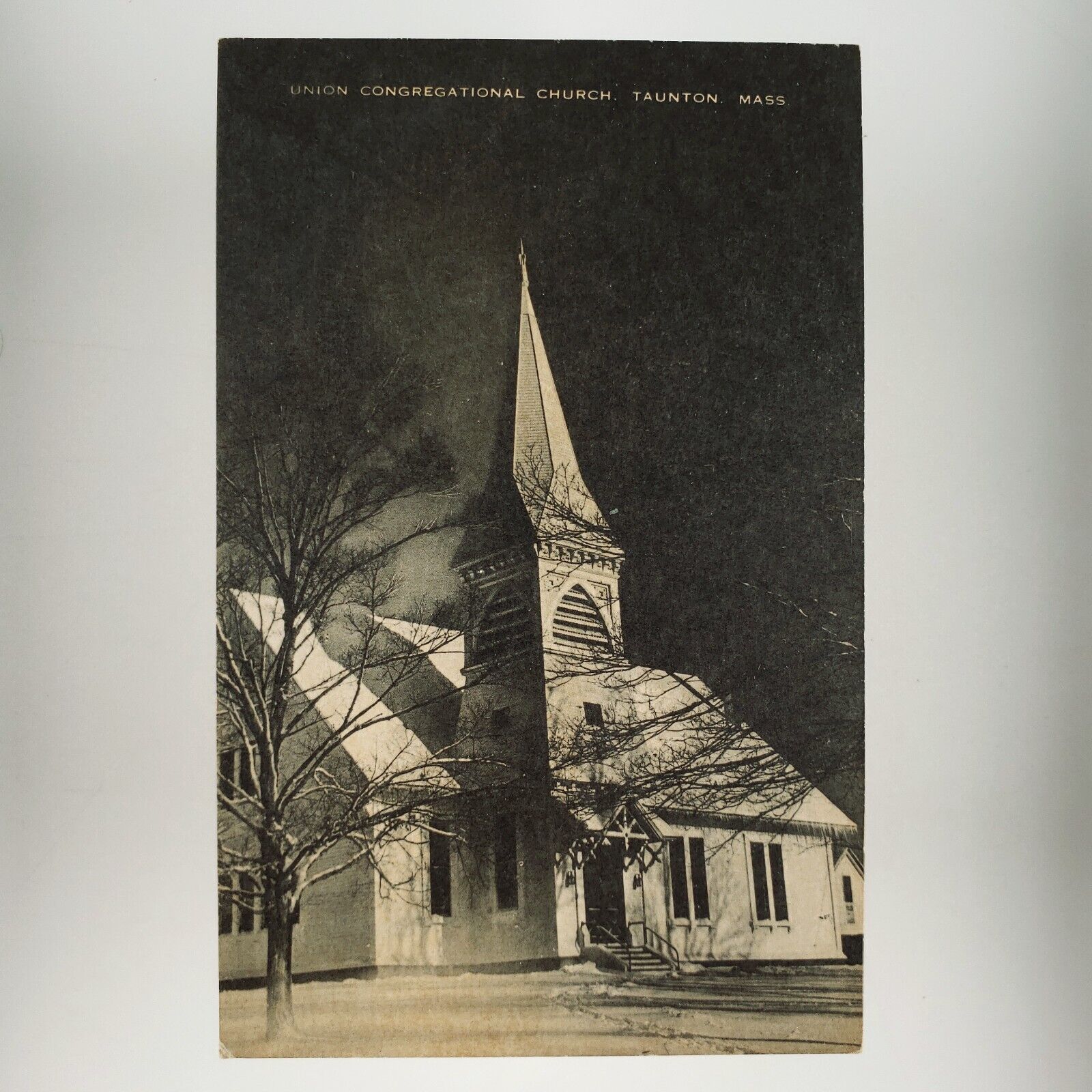 Union Congregational Church Taunton Postcard 1950s Massachusetts Steeple A3339