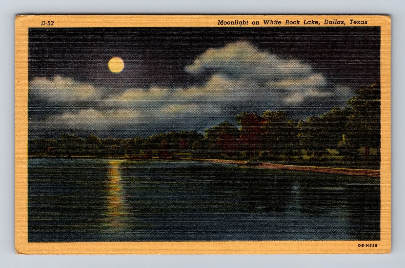 Dallas TX-Texas, Moonlight on White Rock Lake, Antique Vintage Souvenir Postcard