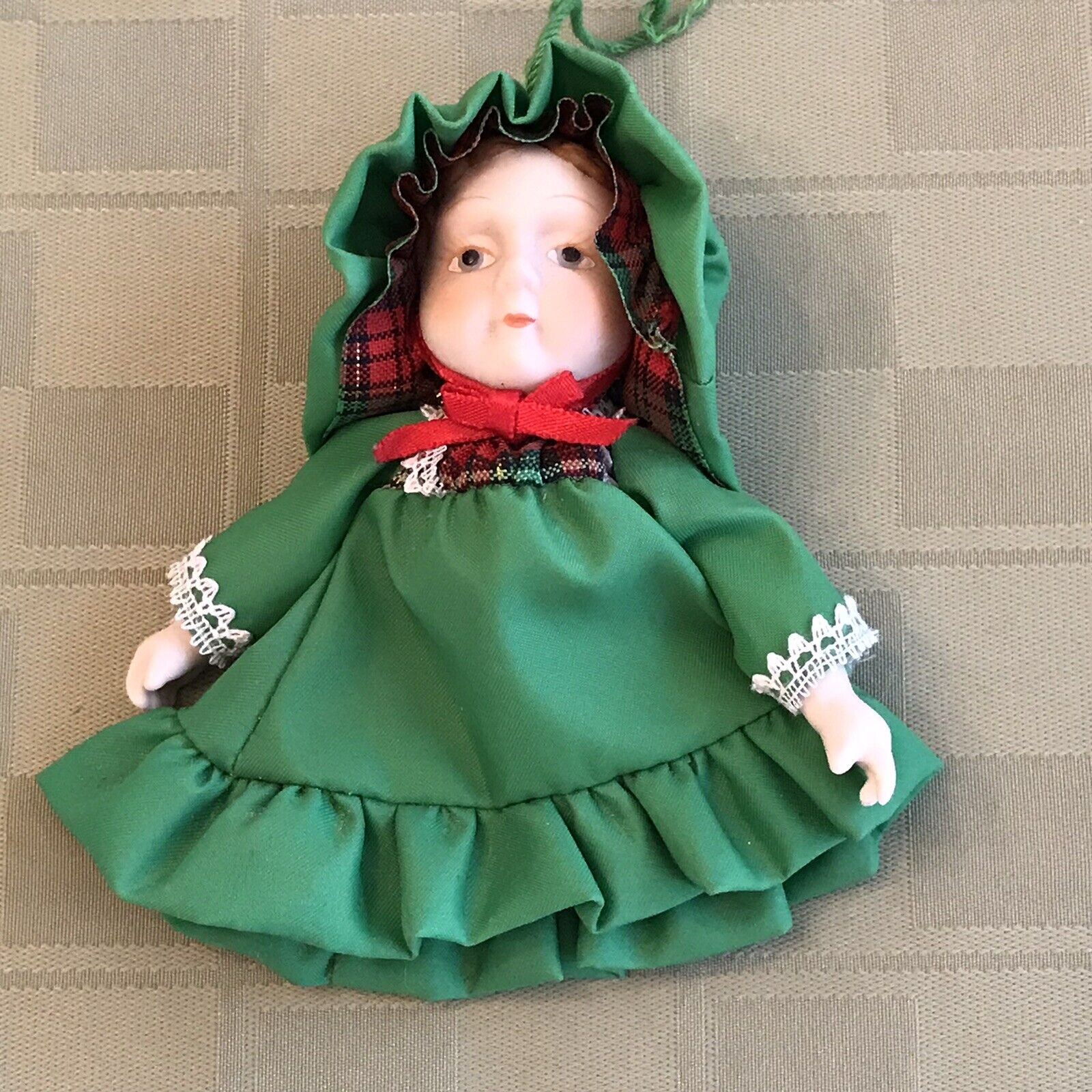 Hallmark AMANDA 1984 Hand-Painted Porcelain Doll Keepsake Ornament Green Vintage