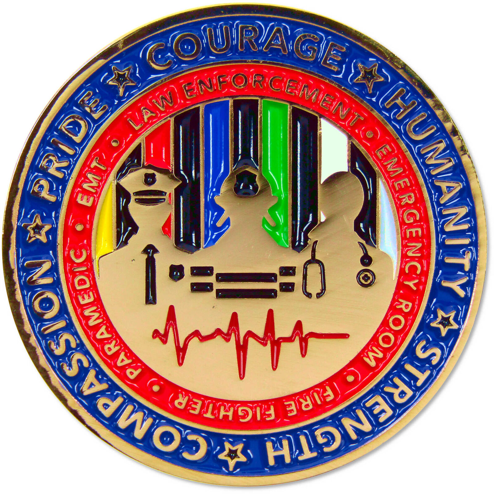First Responder Challenge Coin Brass Collectible with Enameled Coloring