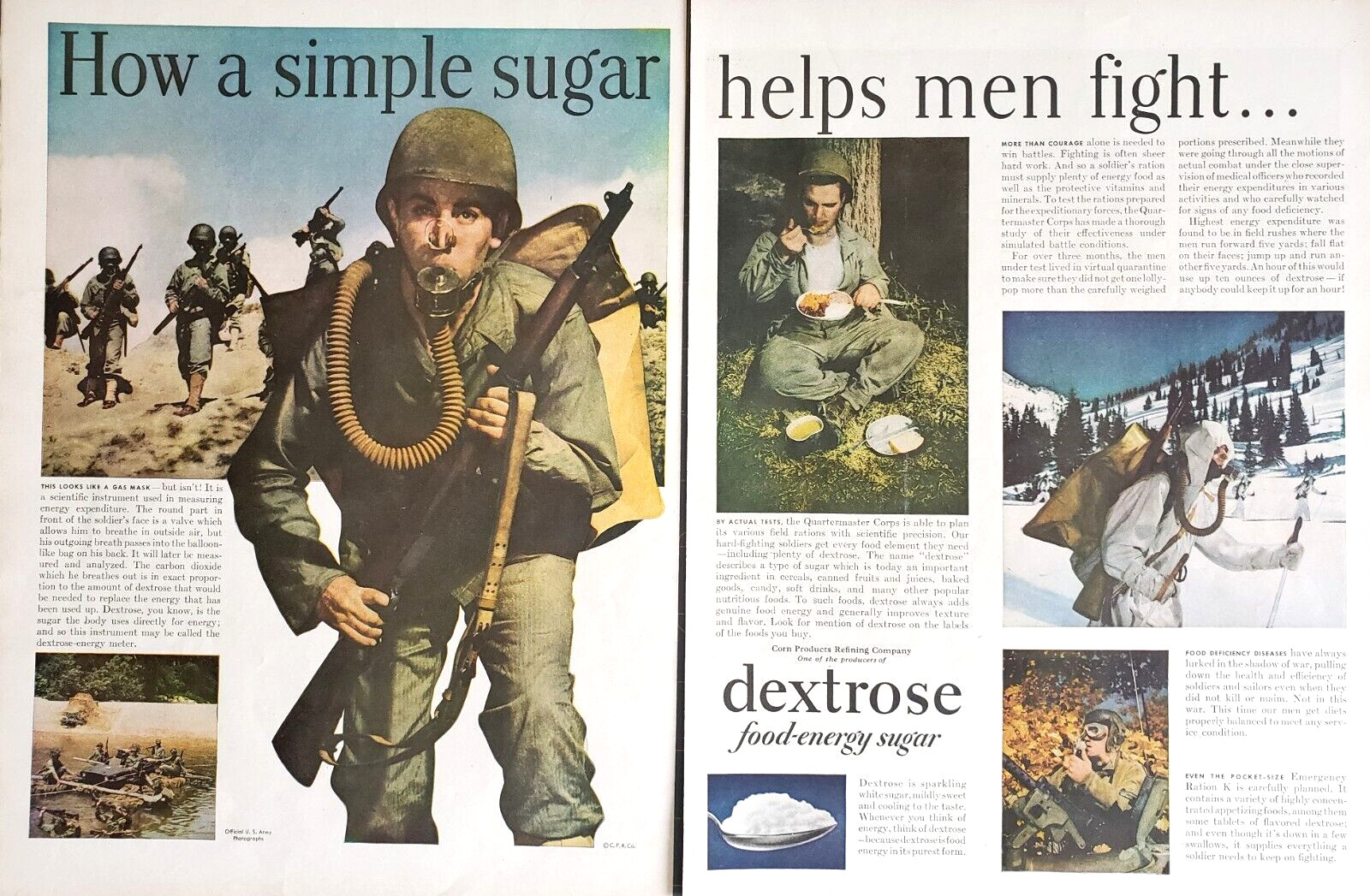 1944 Dextrose Food Energy Sugar Carbon Dioxide Measured Analyzed 2 Pg Print Ad