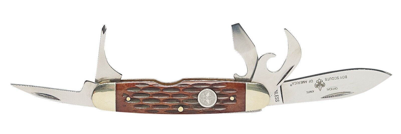 BSA BOY SCOUT OFFICIAL LICENSED STAINLESS STEEL DELUXE POCKET KNIFE 5 MULTI-TOOL
