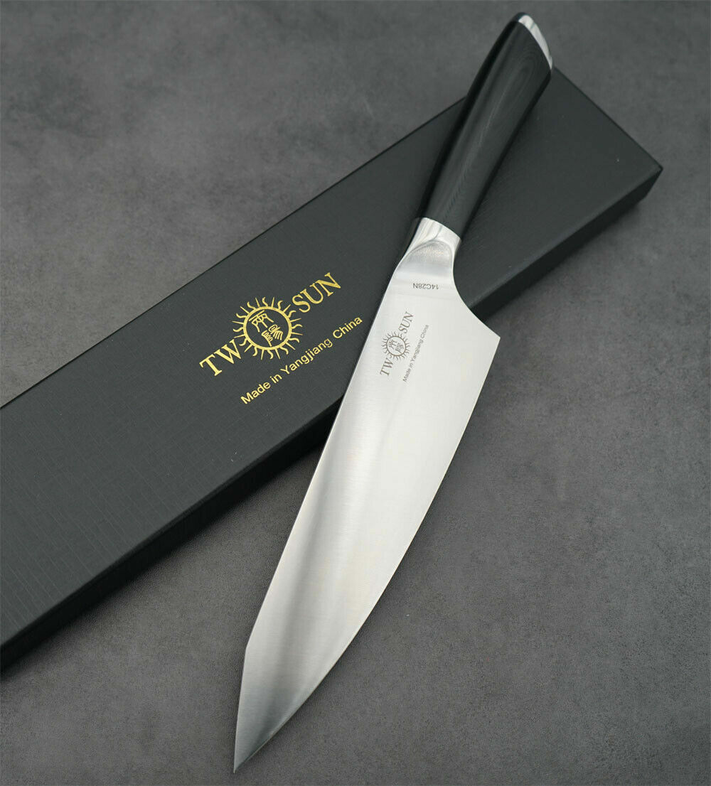 Two Sun Chef Fixed Blade Knife Black G10 Handle 14C28N Plain Edge TS966-14C28N